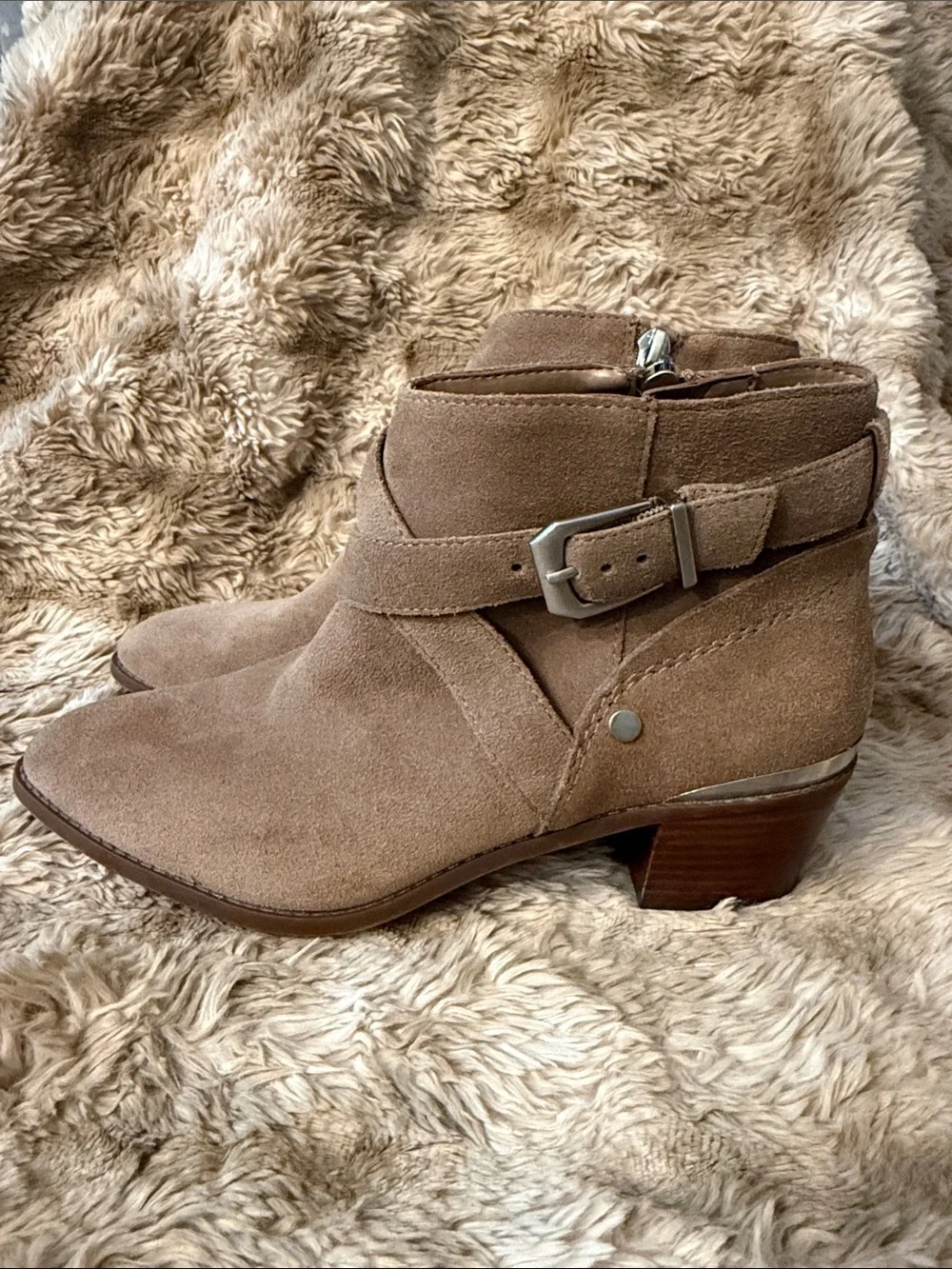 ESSEX LANE LEATHER SUEDE HARNESS ANKLE BOOTS TAUPE WESTERN BUCKLE SIZE 8.5